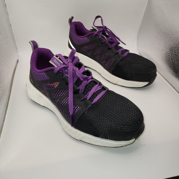 Reebok Fusion Flexweave Work Shoes Women 7.5 M BlackComposite Toe Missing Insole - Picture 1 of 16